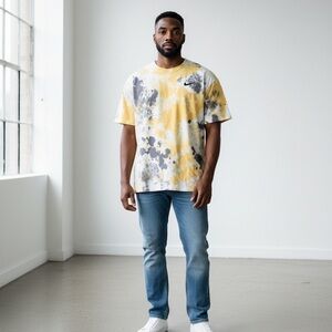Nike Yellow and Gray Tie-Dye cotton short sleeve Tee